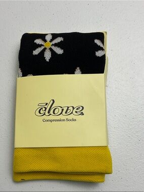 Clove Women's Black Daisy Compression Socks with Yellow Accents